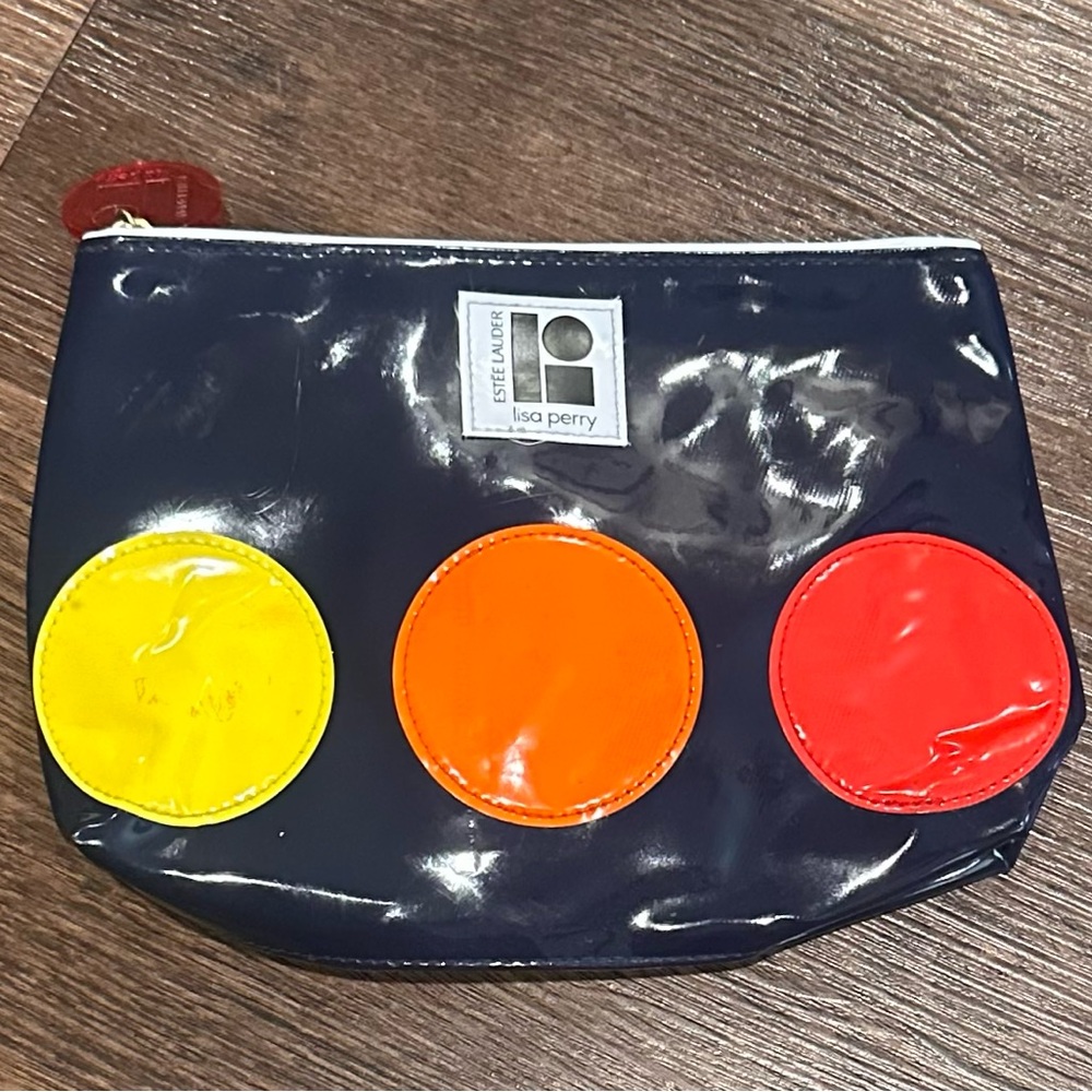 Lisa Perry Estée Lauder Navy Pouch with Colorful Circles